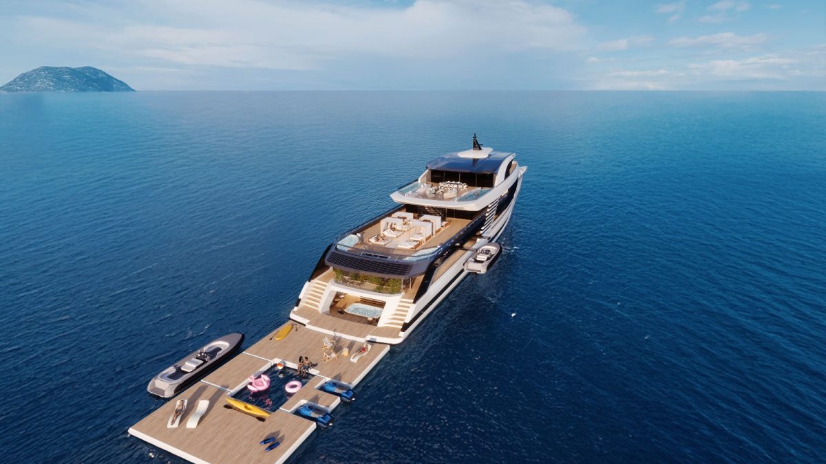 Superyacht med superstor badbrygga