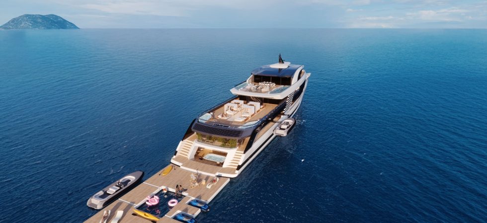 Superyacht med superstor badbrygga