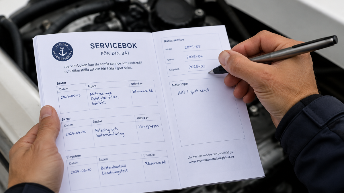 Analog servicebok och någon som håller i en penna.